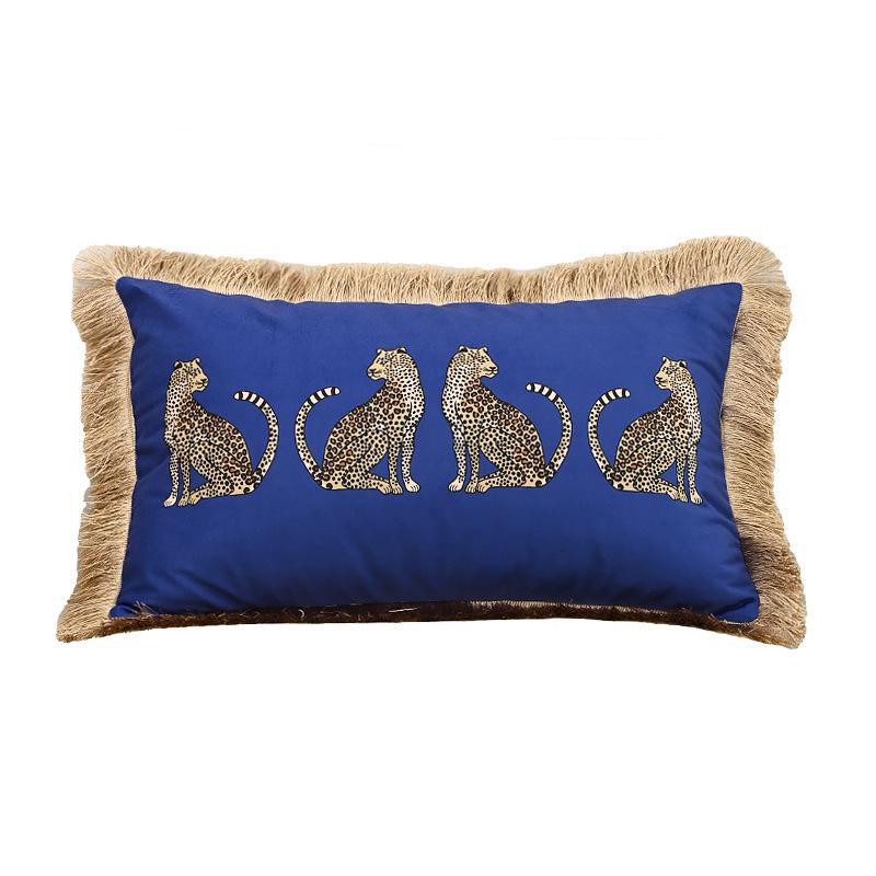 Nordic Light Luxury Leopard Print Gold Tassel Lace Pillowcase for Living Room Sofa Cushion