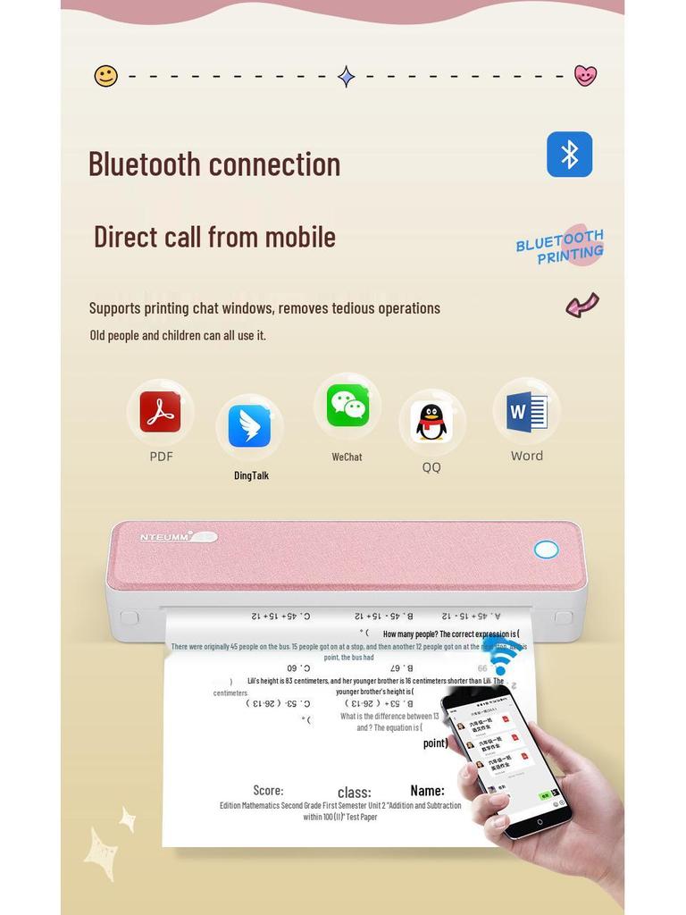 Portable A4 Thermal Printer with Bluetooth for Student Homework, Photos, and Scanning