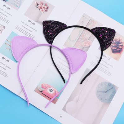 Girls Headband Glitter Sequins Non-slip Slim Flexible Heavy Duty Hairstyle Decoration Candy Color Cartoon Cat Ear Princess Hair Band Hair Accessories