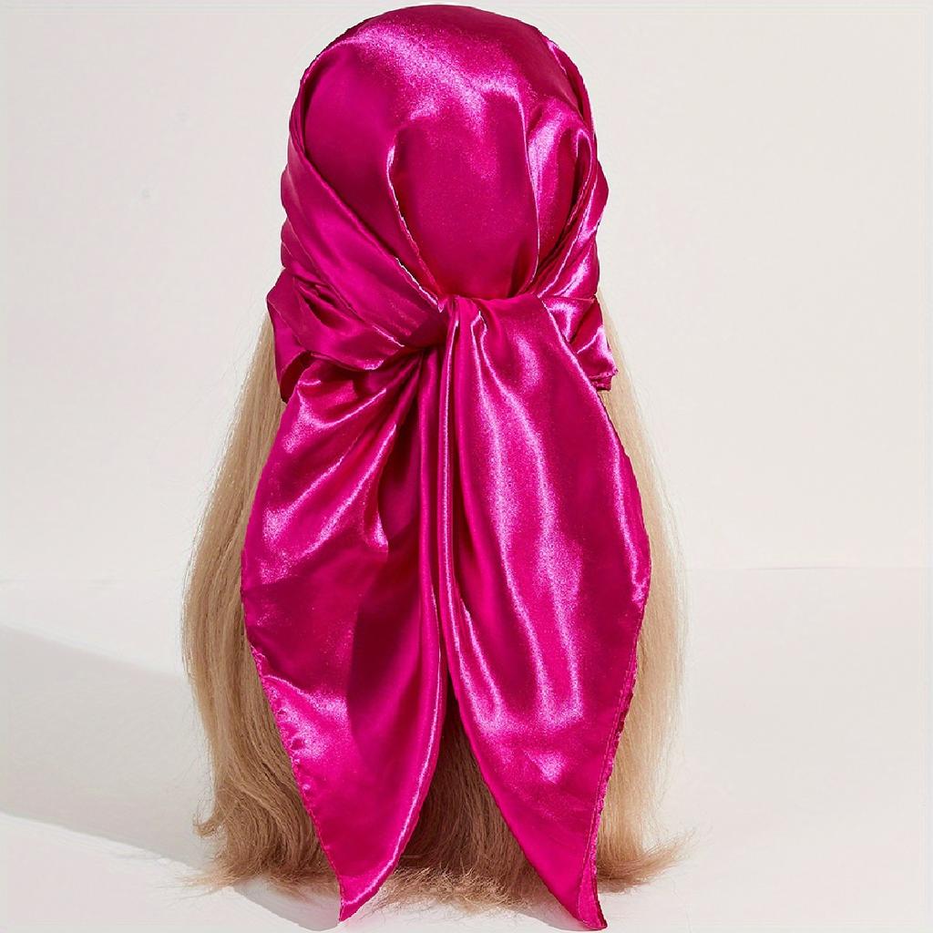 Solid Color Large Bandana Classic Satin Square Scarf Women Imitation Silk Neckerchief Windproof Shawl Head Wrap Hair Accessories
