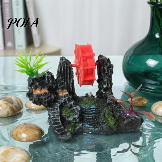 Moss Rock Aquarium Decor Spinning Waterwheel, Fish Tank Ornament, Mini Rockery Mountain Waterwheel Air Bubbler, Resin Ornament Aerating Action Hideout