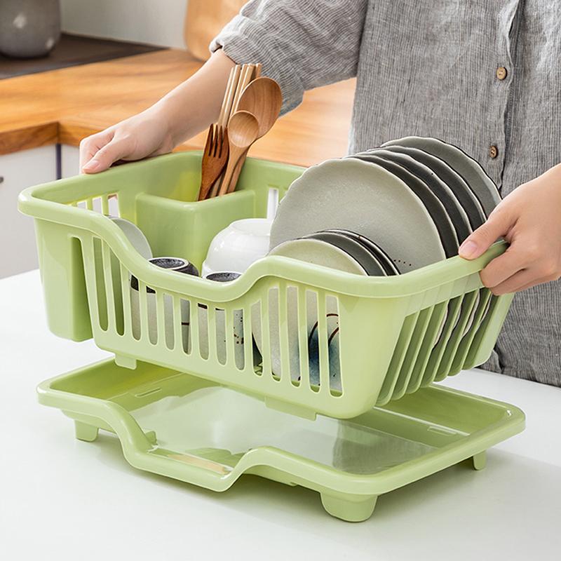 Kitchen Drain Rack Dishwasher Plastic Storage Box Water Filtering Dish Plate Bowl Holder Countertop Utensil Organizer