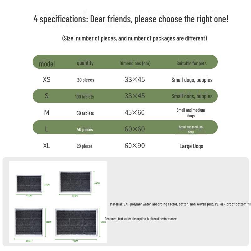 100 Bamboo Charcoal Absorbent Pet Diaper Pads - Thickened for Dogs, Cats, & Teddy Breeds