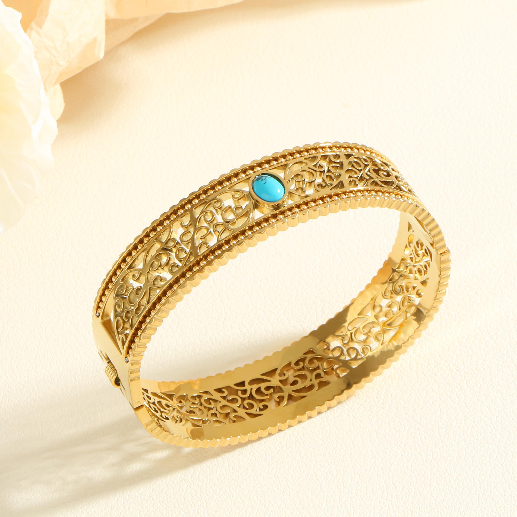 

Inlaid turquoise decorative hollow design bracelet Exquisite retro style Ms. fashion bracelet Suitable for daily party wear золотой