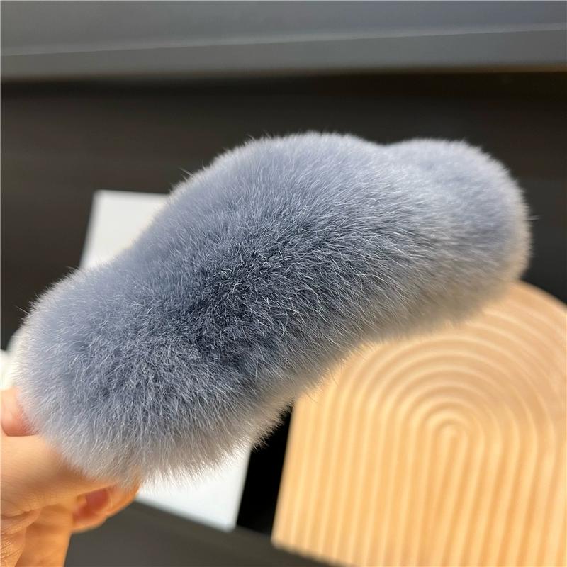 Real Rex Rabbit Hair Large Hairpin Back Head Temperament Clip Internet Celebrity New Cute Plush Headgear Hair Grab Hair Accessories