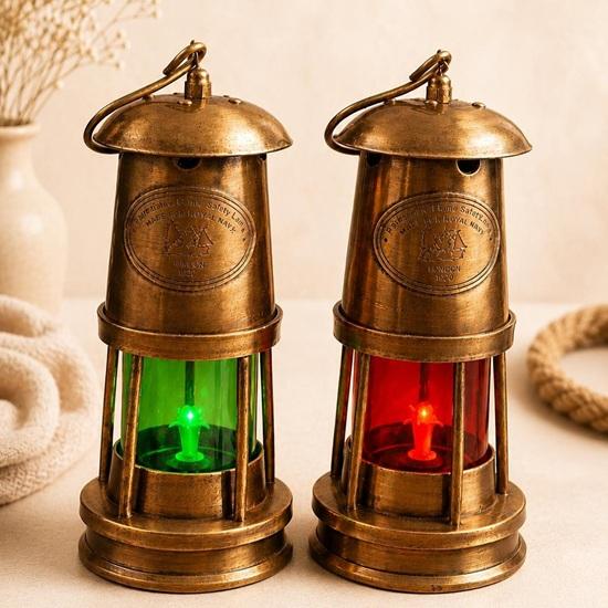 Brass Nautical Ship Lanterns Set, Maritime Decor, Red Green Lights