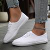 Women's White Round Toe Lace-Up Casual Sneakers - Breathable Fabric Upper, Anti-Slip TPR Sole, Low-Top Comfortable Walking Shoes for All-Season