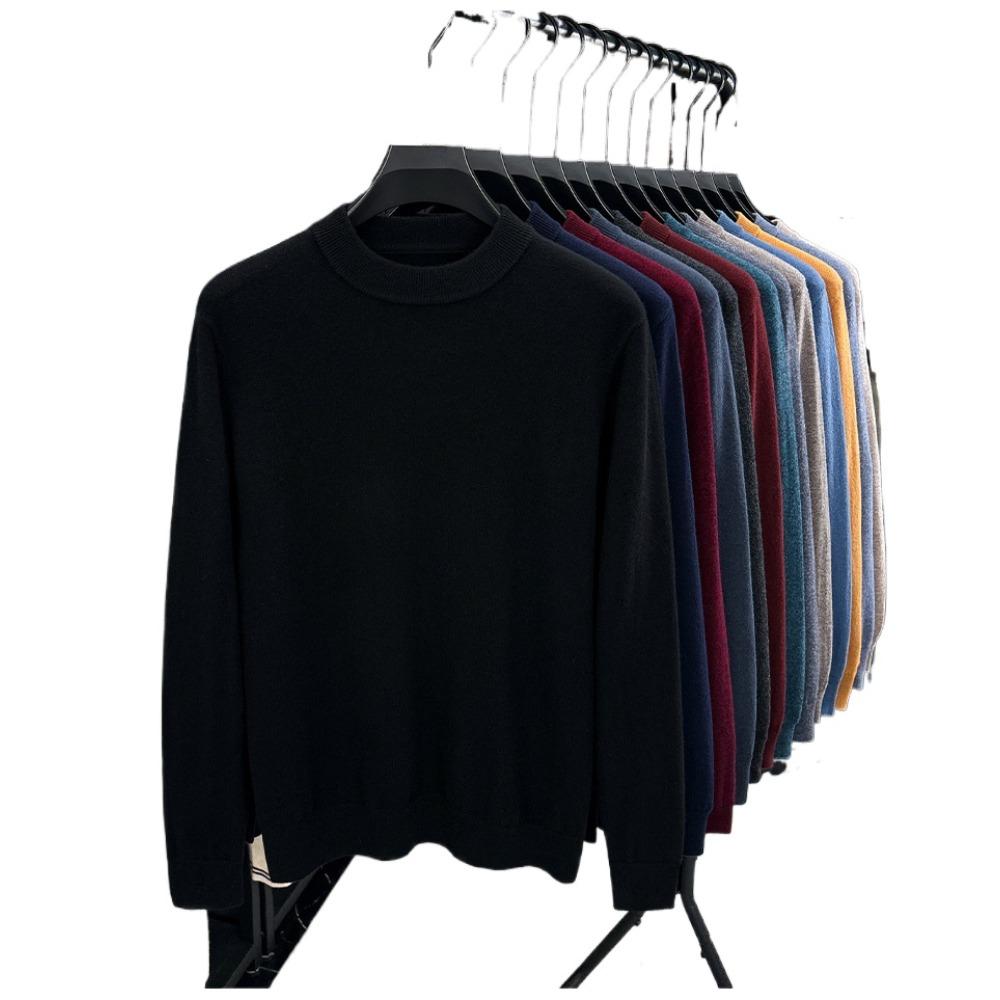 Men 100% Pure Wool Half Turtleneck Sweater, Warm Solid Knit Jumper for Autumn Winter Daily Wear