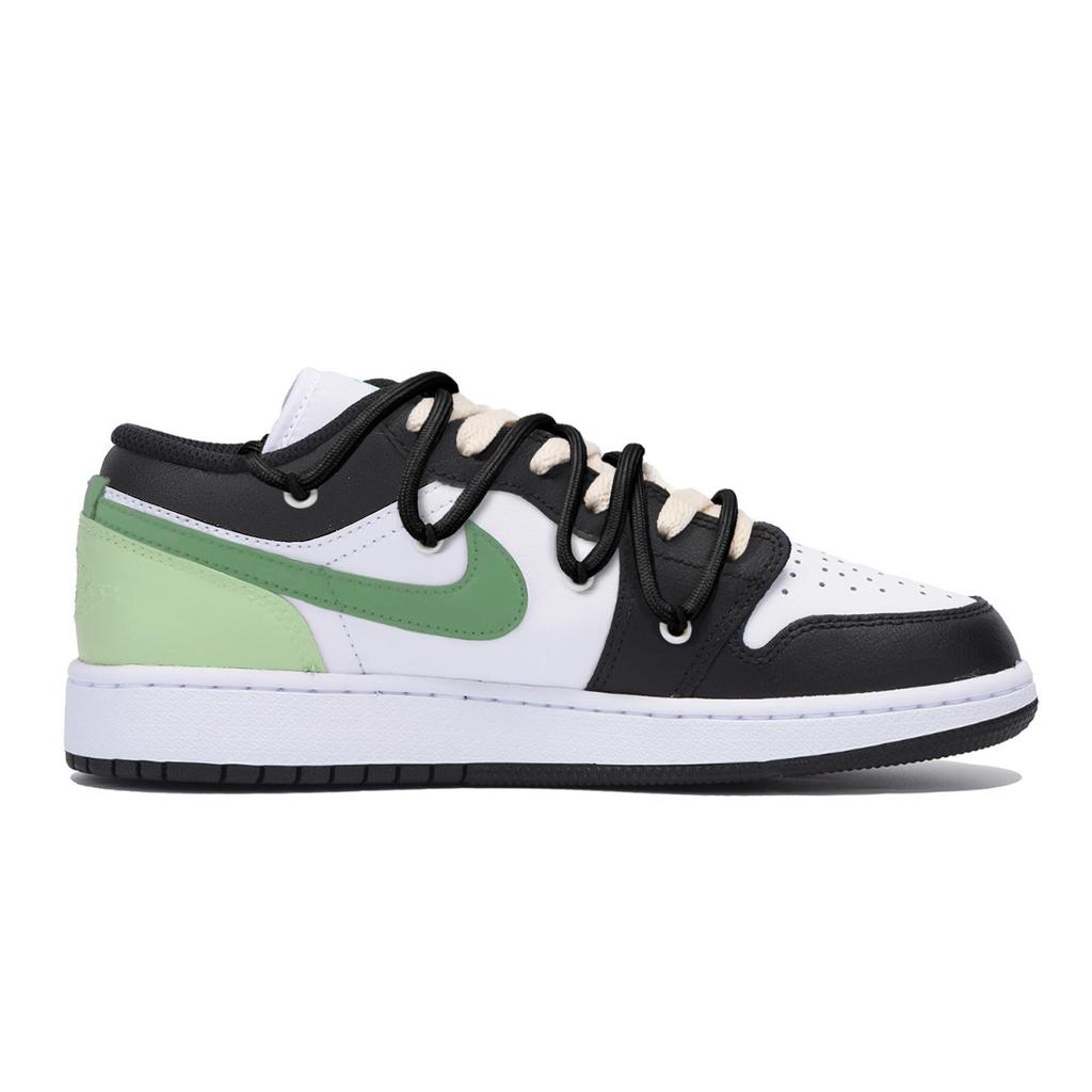 Jordan Air Jordan 1 Slip Resistant Abrasion Resistant Low Top Vintage Basketball Shoes Men's Black Green 553558-131(Team85-)