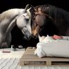 Sala de Estar Moderna Con Mural de Caballo Arte Decorativo Papel Tapiz 3D Fondo Negro Caballos Blancos y Marrones Diseño de Interiores