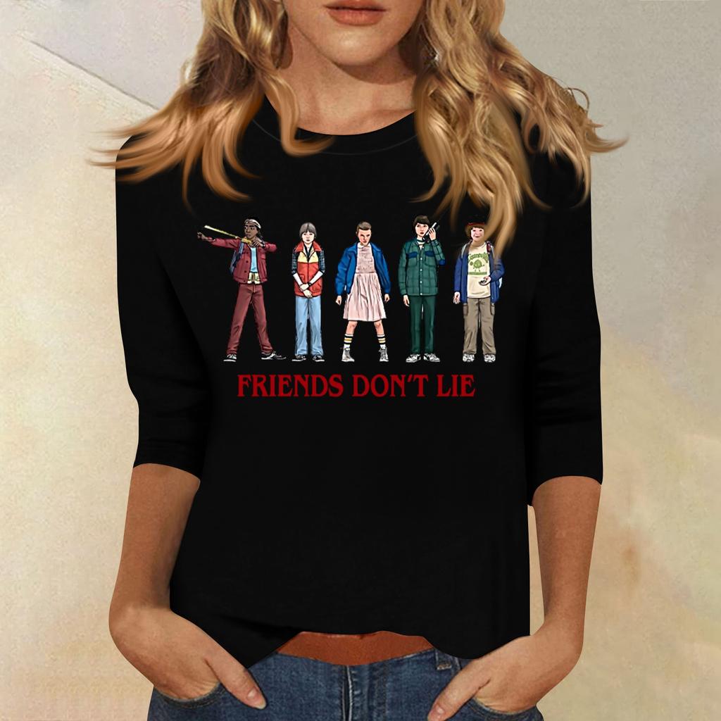 3/4 Sleeve Tops For Women T-Shirt Casual  Print Tops T Shirt Round Neck Pullover Blouse