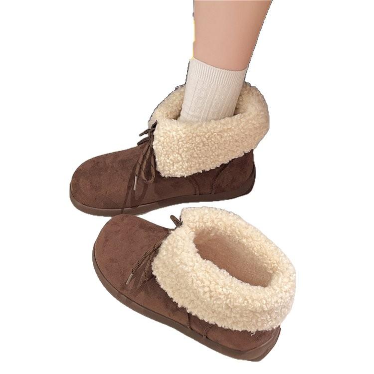 Retro lapel short tube thick-soled snow boots women's winter 2025 new round head snow boots lace-up Mori cotton boots