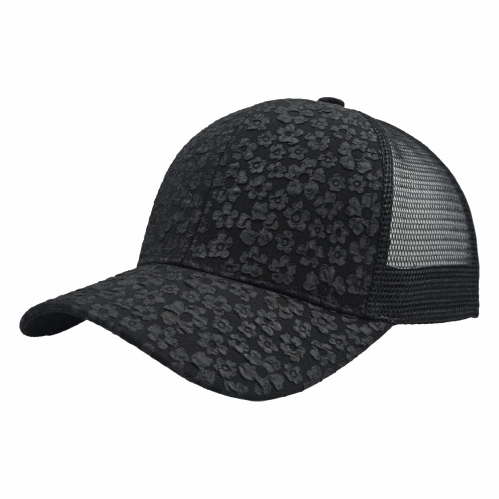 

Breathable Floral Printed Baseball Cap Lace Adjustable Mesh Sun Hat Curved Brim Solid Color Snapback Cap Hip Hop Style чёрный