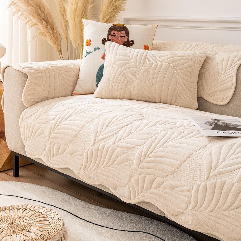 Winter Plush Thickened Sofa Cushion  Milk Plush Non-Slip Seat Cushion Solid Color Flannel Simple Sofa Cover
