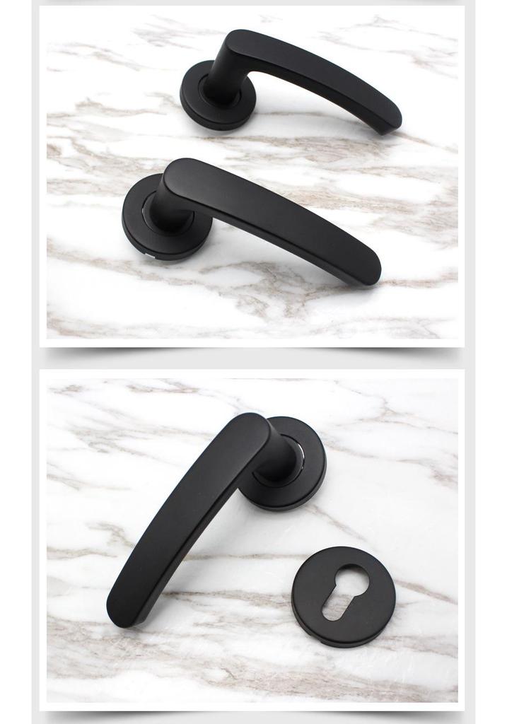 Silent Black Door Handle Set with Pure Copper Cylinder & 304 Stainless Steel Lever Lock