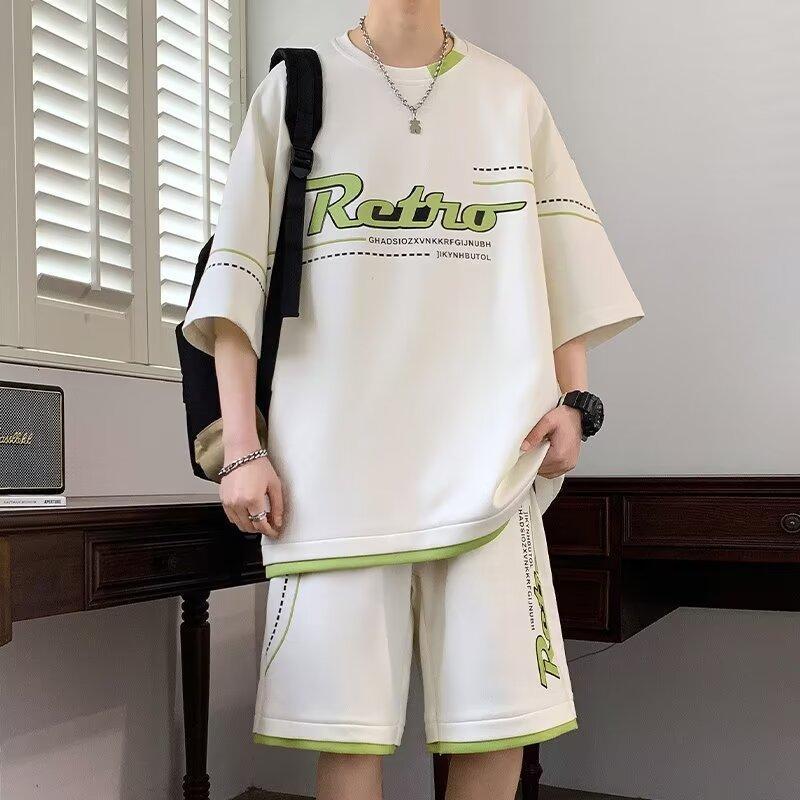 Men's Hong Kong Style Summer Casual Short Sleeve & Shorts Set