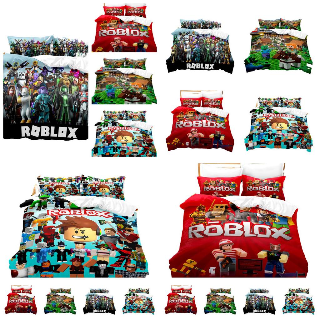 Cartoon Roblox Minecraft Digital Print Bedding Set High-quality Cartoon Style White Color