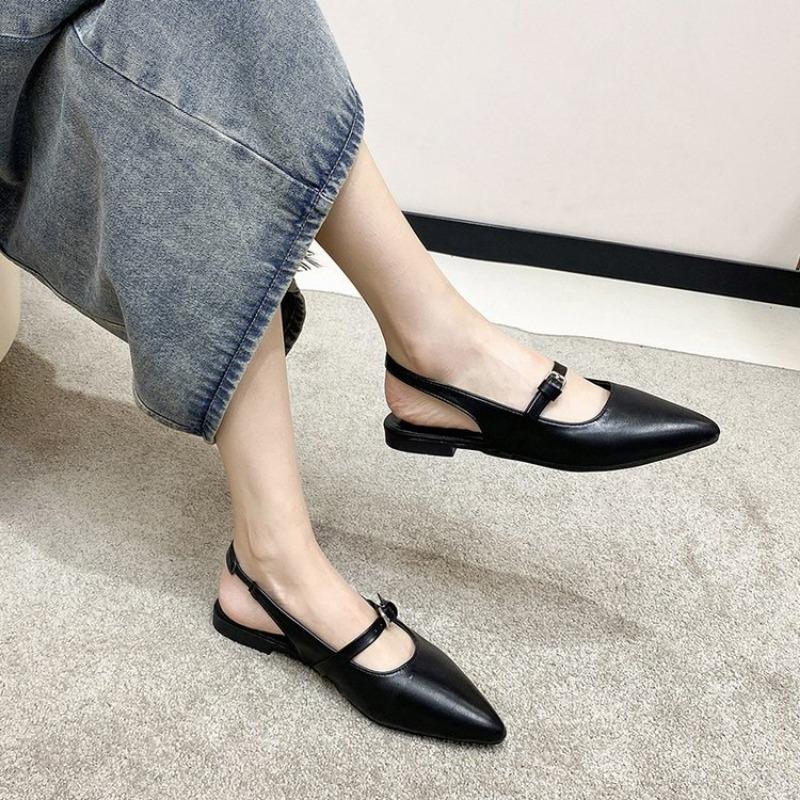 Silver Bag Head Sandals, New Low-heeled Pointed Flat-soled Sandals, Temperament Fashion Shoes