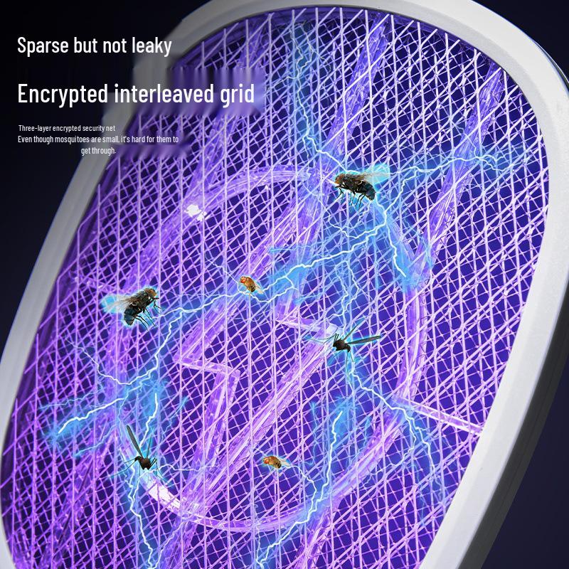 Rechargeable Electric Mosquito & Fly Swatter with Three-Layer Safety Net