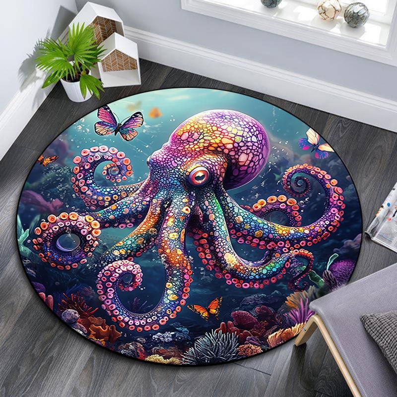 

Colorful Octopus Round Area Rug,Carpet Rug for Living Room Bedroom Sofa Playroom Decor,Non-slip Floor Mat 80cmx80cm