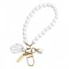 Pearl Beaded Phone Strap Keychain Wristlet with Metal Clip and Decorative Charms for Secure Phone and Key Carrying Accessory