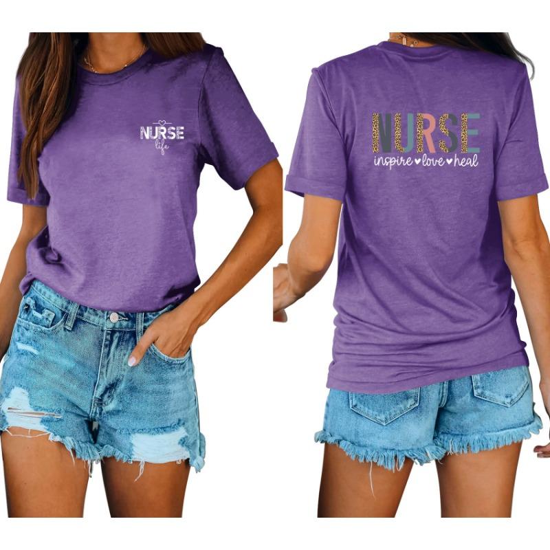 Lässige und modische Damen-T-Shirts mit Krankenschwester-Print, locker, mit Rundhalsausschnitt und kurzen Ärmeln