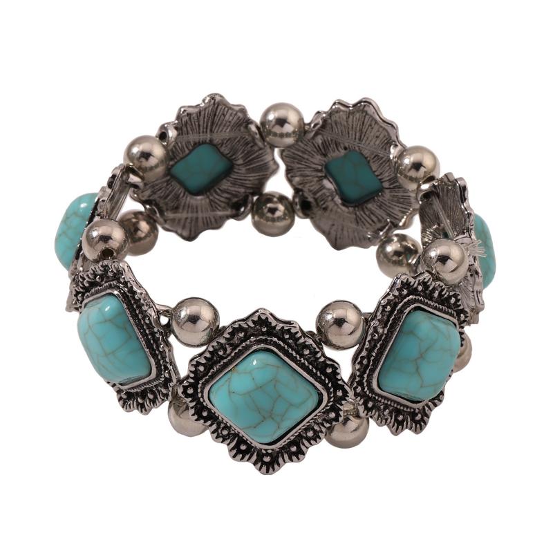New Fashion Boho Turquoises Ear Studs Elastic Bracelet Bangle For Women Ethnic Vintage Bohemian Party Jewelry Gift