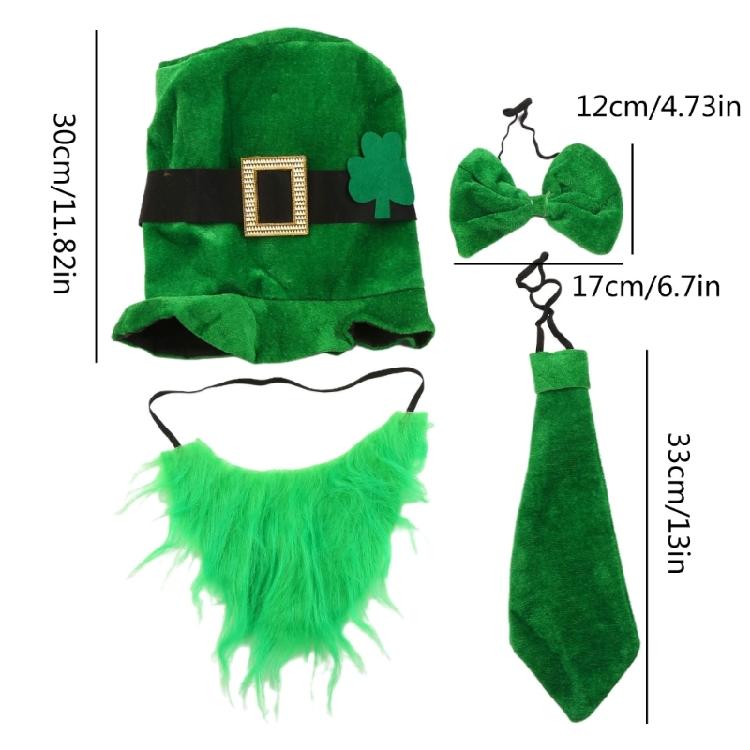 StPatrick Day Green Hat with Beard Irish National Day Costume Props Accessory