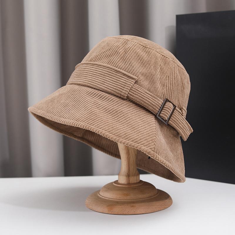 Autumn and Winter Bucket Hat Women's Versatile Basin Hat Women's Hat British Autumn and Winter Corduroy Fashion Top Hat