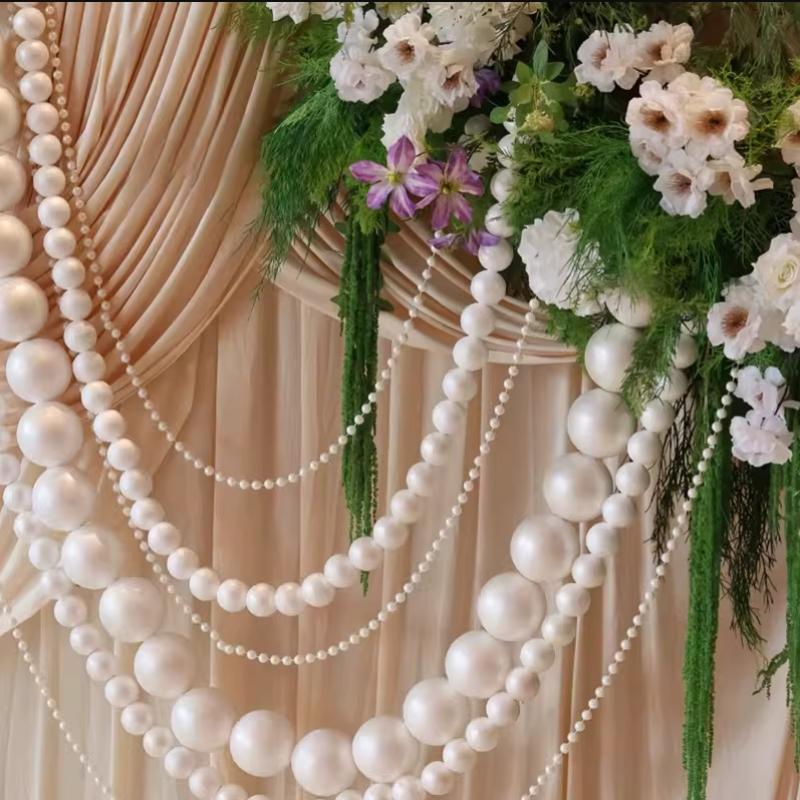 20Pcs Faux Pearl Garland For Wedding Backdrop Diy Elegant Beaded Wall Hanging With Crystal Ball Pendants Boho Wedding Arch Decor