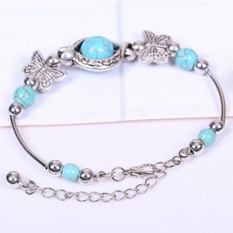 Women's Turquoise Beads Bracelet Charming Alloy Bangle Jewelry Gift