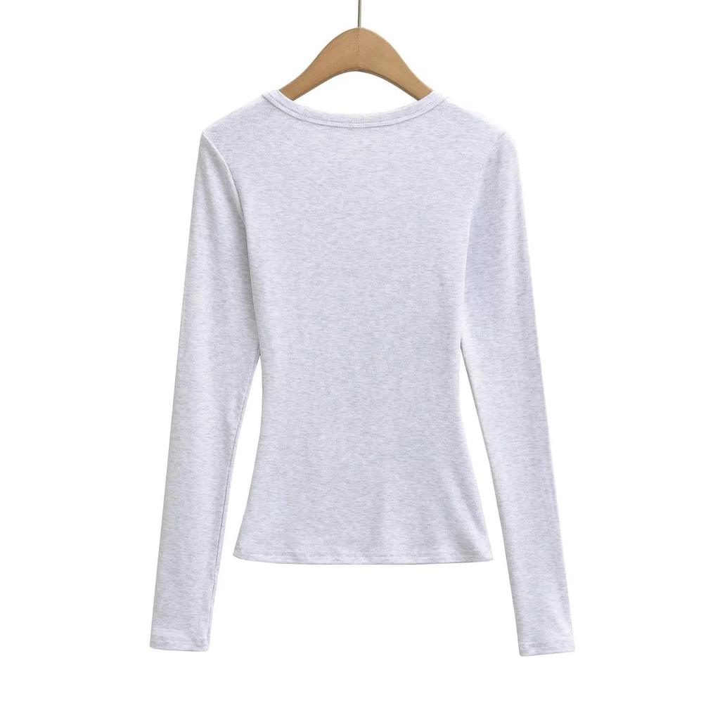 Dames Zoet & Pittig Longsleeve Slim Fit Henley Kraag T-shirt