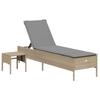 VidaXL Chaise longue avec table et coussin beige résine tressée, transat, lit de repos de jardin, meuble d'extérieur, chaise 4002731