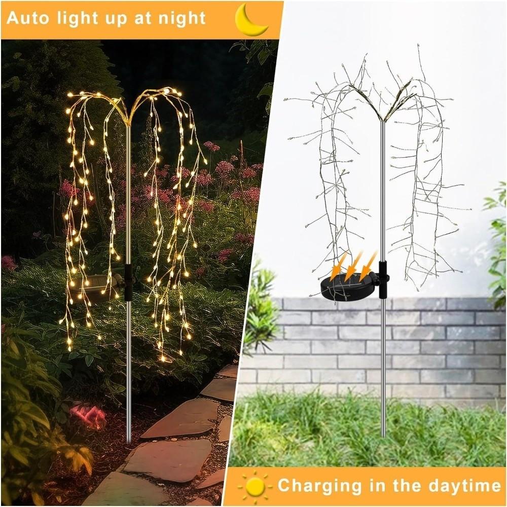 120LED Willow Tree Lamp 8 Lighting Modes String Light Decorative Pathway Flowers Lights  Garden