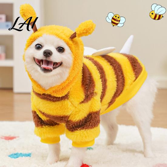 Dog Hoodie with Wings Cute Bee Hoodie Plush Hooded Pet Outfit 3D Antennae And Wings Cozy Striped Costume for Small Dogs Pullover