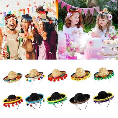 NEW DIY Mexican Mini Hat Straw with Hoop Sombrero Hat Funny Hats Party Decoration