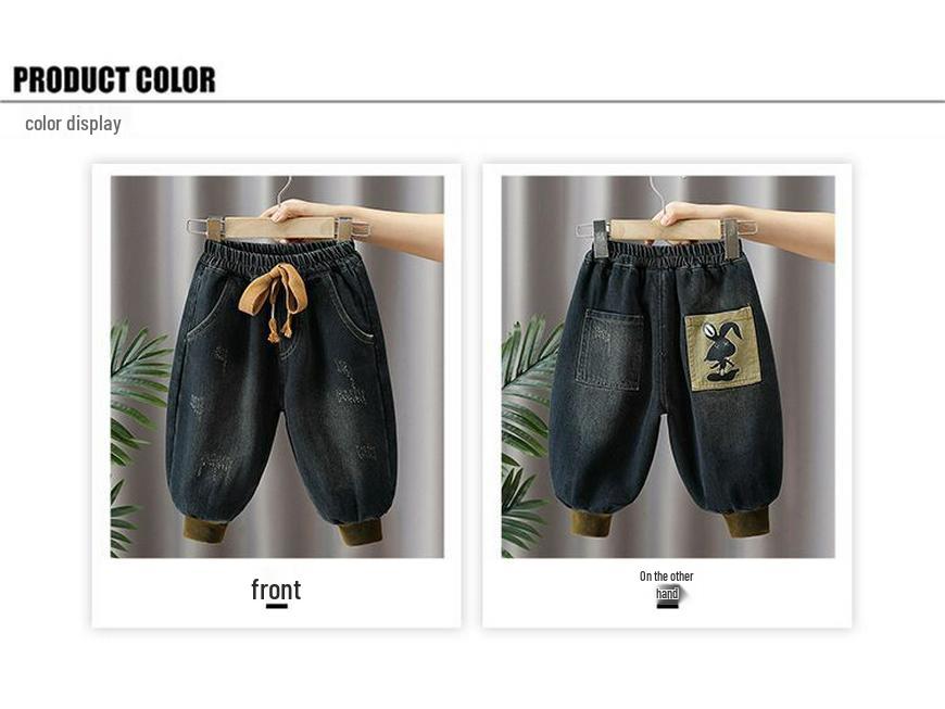 Boys' Fleece-Lined Jeans: Cozy Autumn/Winter Casual Pants for Kids