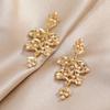 Elegant Gold Leaf Rhinestone Pearl Earrings: Versatile Long Studs