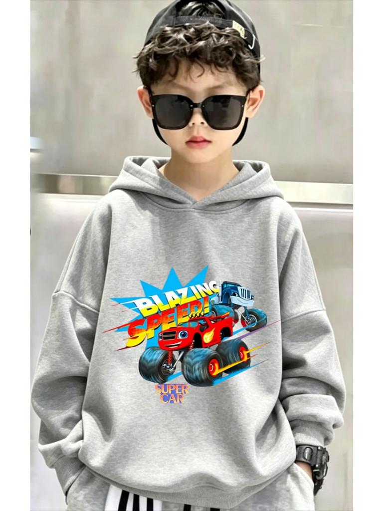 Autumn/Winter Fun Monster Machine Pattern Children's Hooded Sweatshirt Warm Hooded Sweater