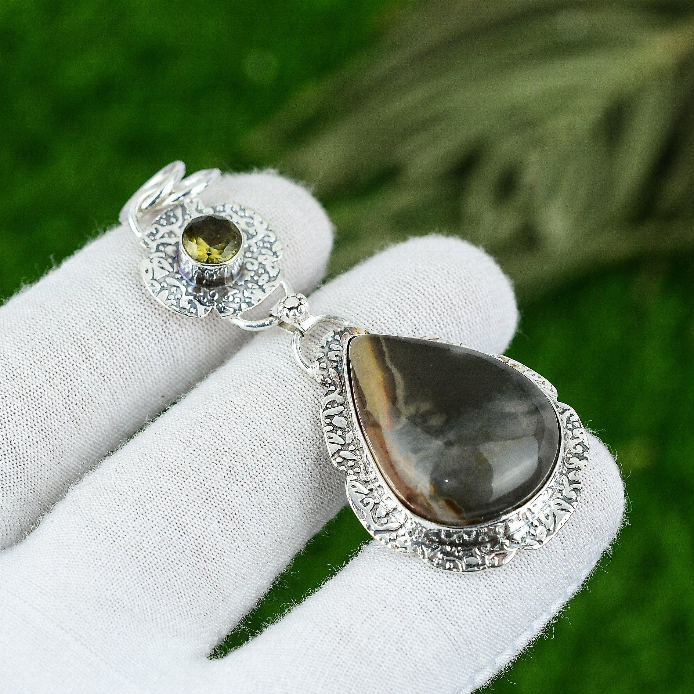 

Natural Polychrome Jasper Gemstone Pendant Green 925 Sterling Silver Jewelry