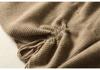 Women's Elegant V-Neck Wool Sweater: Autumn/Winter Fashion Long Sleeve Knitwear with Drawstring.