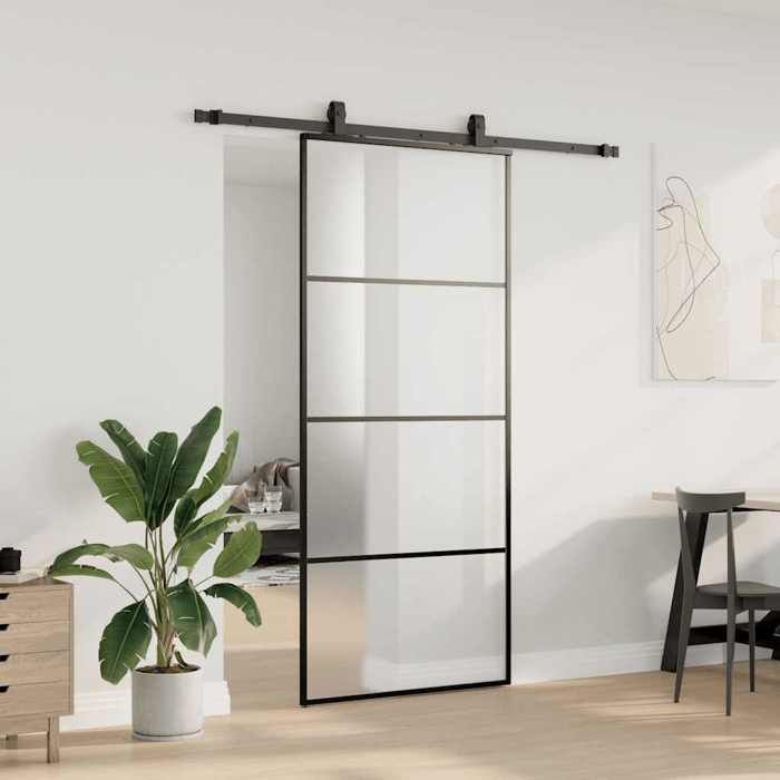 VidaXL Porte coulissante kit de quincaillerie noir 90x205 cm verre ESG, porte intérieure, porte de grange intérieure, porte 3375799