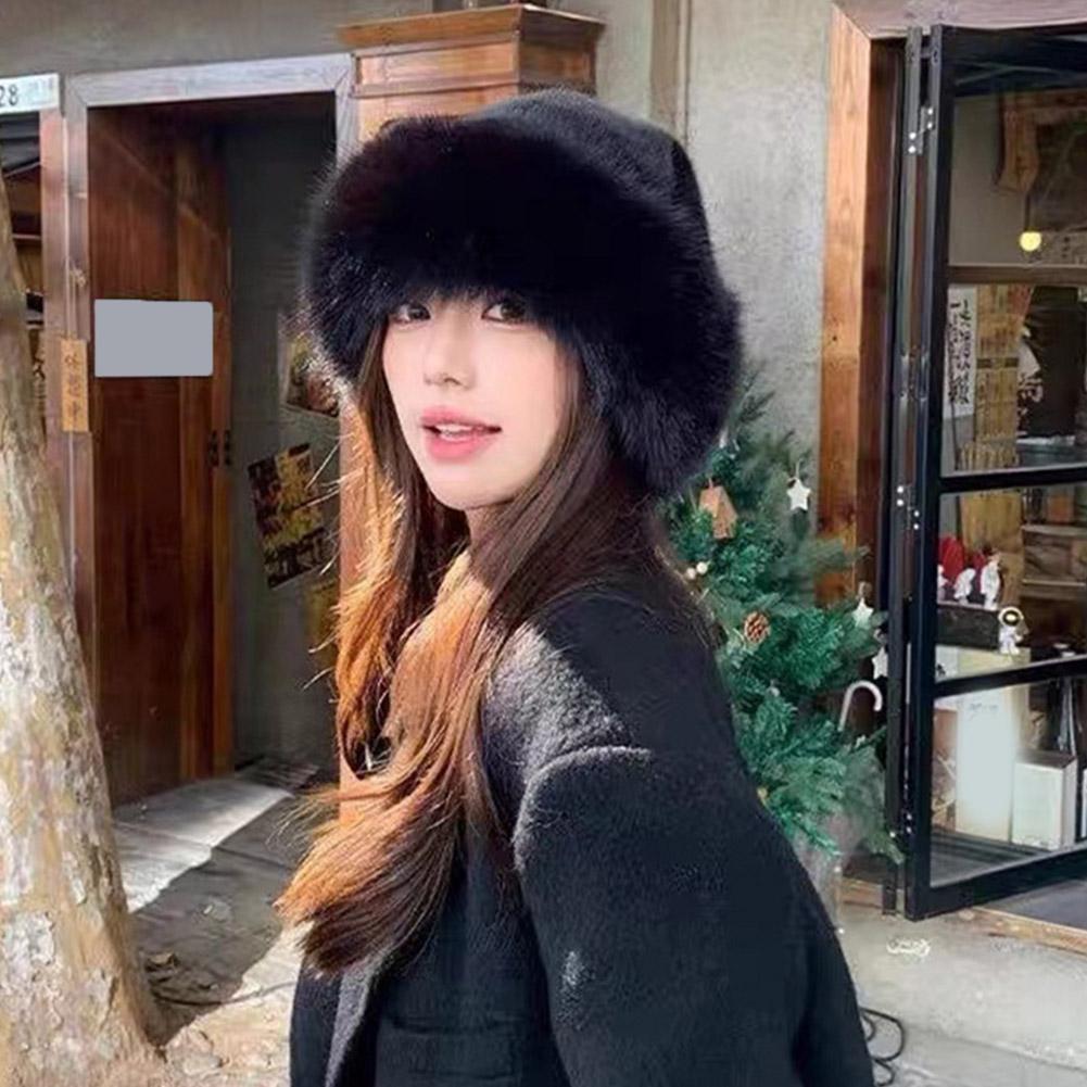 Winter Thick Warm Furry Beanie Hat Mongolian Style Ear Protection Plush Cap, Casual Solid Color Brimless Hat for Women Men