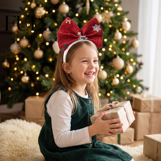 Decorative Snowflakes Headwear Sparkling Glitter Christmas Bow Headband for Women Girls, Giant Bowknot Hair Outfit Accessories with Snowflake Gift Box