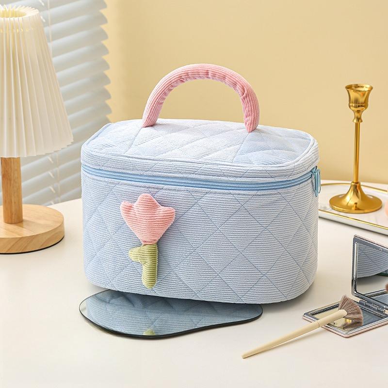 

1 шт.-Косметичка Милая, Высококачественная, Маленькая Женская, Большая Вместимость, С Отделениями, Портативная, Портативная, Портативная Сумка для Хранения Косметики небесно-голубой