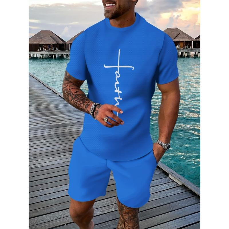 Freizeit-Sportset, atmungsaktives Outdoor-Freizeit-T-Shirt für Herren, Set mit verkürzten Hosen, Sommer 3D-Druck-Set, Set für erwachsene Männer
