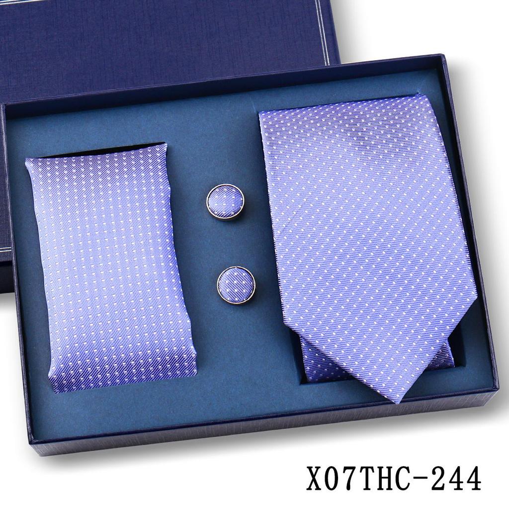 Men's Black Striped 3-Piece Gift Set: Hand-Tied 8cm Tie with Pocket Square & Cufflinks