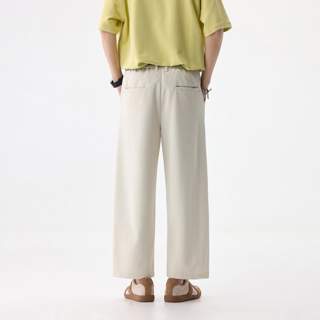 Solid Color Simple Trendy Brand Loose Wide-leg Anti-wrinkle Drape Trousers Men's Trendy Versatile Casual Straight Nine-point Trousers