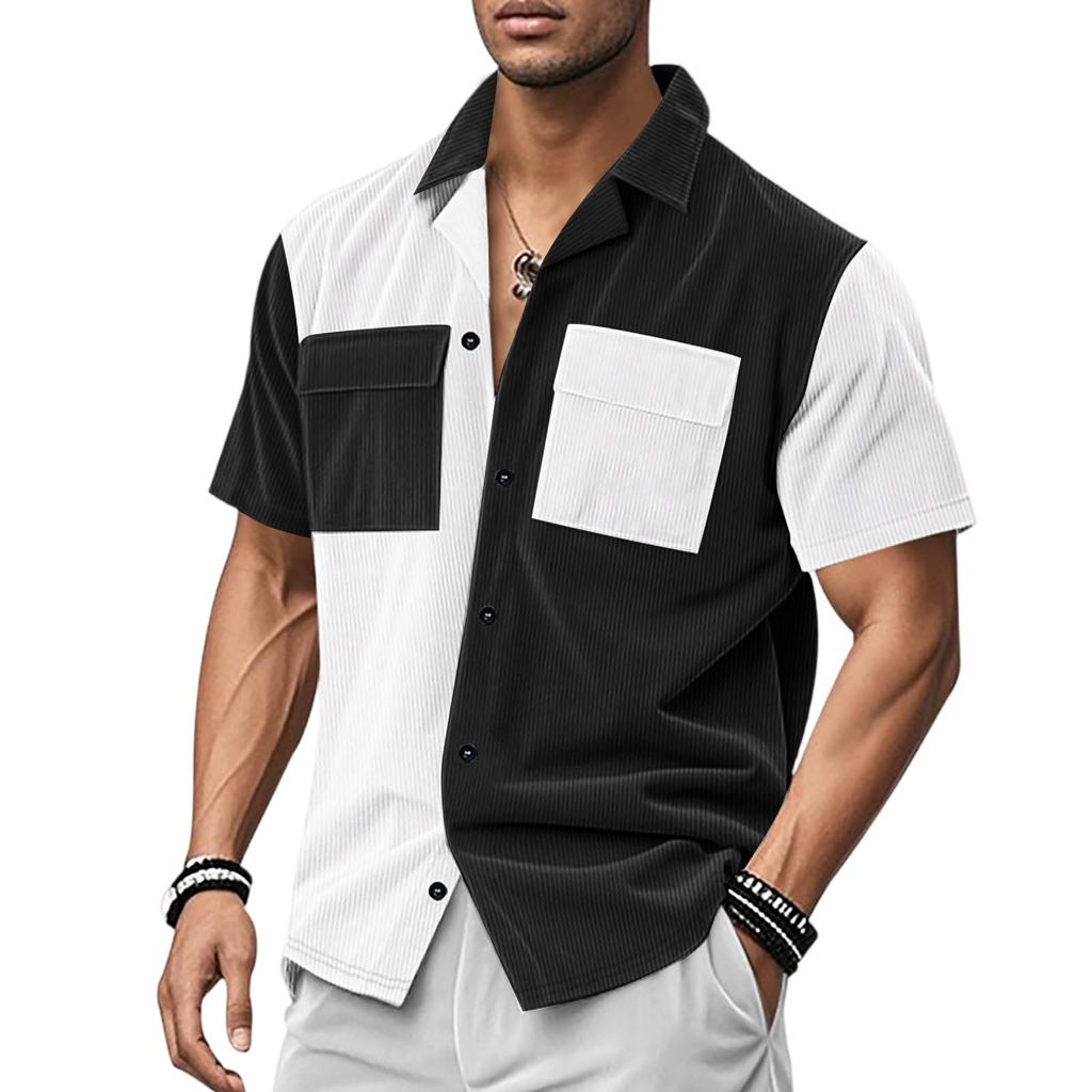 Men's Solid Color Classic Loose Linen Carburean Stand-up Collar Short-sleeved Sporty Casual Shirt Top