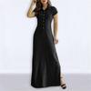 Maxi abito in denim stile europeo americano, casual, con colletto a camicia, gonna svasata con tasche a fessura